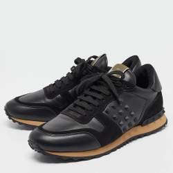 Pre Owned Valentino Black Leather and Suede Rockrunner Sneakers Size 42