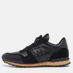 Pre Owned Valentino Black Leather and Suede Rockrunner Sneakers Size 42