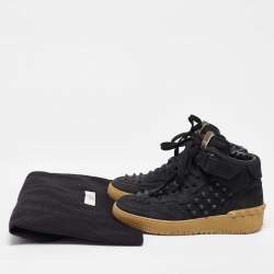 Pre Owned Valentino Black Nubuck Leather Rockstud Mid Top Sneakers Size 40