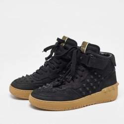 Pre Owned Valentino Black Nubuck Leather Rockstud Mid Top Sneakers Size 40