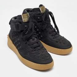 Pre Owned Valentino Black Nubuck Leather Rockstud Mid Top Sneakers Size 40
