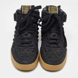 Pre Owned Valentino Black Nubuck Leather Rockstud Mid Top Sneakers Size 40