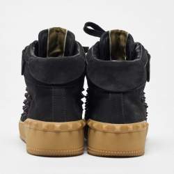 Pre Owned Valentino Black Nubuck Leather Rockstud Mid Top Sneakers Size 40