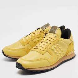 Pre Owned Valentino Yellow Suede and Leather Rockstud Sneakers Size 45