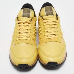 Pre Owned Valentino Yellow Suede and Leather Rockstud Sneakers Size 45