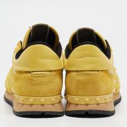 Pre Owned Valentino Yellow Suede and Leather Rockstud Sneakers Size 45