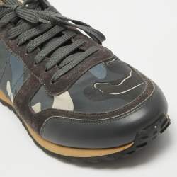 Pre Owned Valentino Multicolor Camouflage Print Canvas and Leather Rockrunner Sneakers Size 45