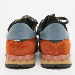 Pre Owned Valentino Multicolor Camouflage Print Canvas and Leather Rockrunner Sneakers Size 45