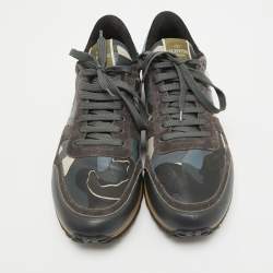 Pre Owned Valentino Multicolor Camouflage Print Canvas and Leather Rockrunner Sneakers Size 45