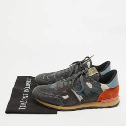 Pre Owned Valentino Multicolor Camouflage Print Canvas and Leather Rockrunner Sneakers Size 45