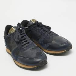 Pre Owned Valentino Navy Blue Suede and Leather Rockrunner Sneakers Size 45