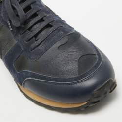 Pre Owned Valentino Navy Blue Suede and Leather Rockrunner Sneakers Size 45