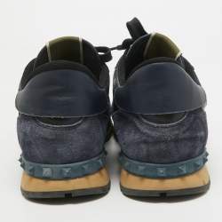 Pre Owned Valentino Navy Blue Suede and Leather Rockrunner Sneakers Size 45