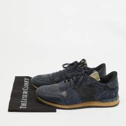 Pre Owned Valentino Navy Blue Suede and Leather Rockrunner Sneakers Size 45
