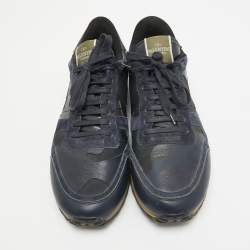 Pre Owned Valentino Navy Blue Suede and Leather Rockrunner Sneakers Size 45