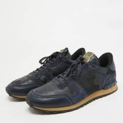 Pre Owned Valentino Navy Blue Suede and Leather Rockrunner Sneakers Size 45