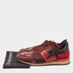 Valentino Red Camouflage Leather and Canvas Rockrunner Sneakers Size 45
