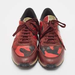 Valentino Red Camouflage Leather and Canvas Rockrunner Sneakers Size 45