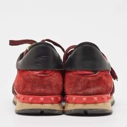 Valentino Red Camouflage Leather and Canvas Rockrunner Sneakers Size 45
