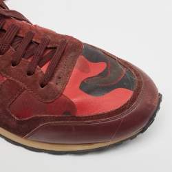 Valentino Red Camouflage Leather and Canvas Rockrunner Sneakers Size 45