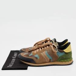 Valentino Multicolor Camouflage Leather and Canvas Rockrunner Sneakers Size 45