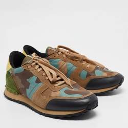 Valentino Multicolor Camouflage Leather and Canvas Rockrunner Sneakers Size 45