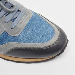 Pre Owned Valentino Multicolor Denim and Leather Rockstud Lace Up Sneakers Size 45
