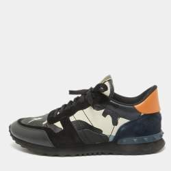 Valentino Black Canvas and Leather Rockrunner Low Top Sneakers Size 45