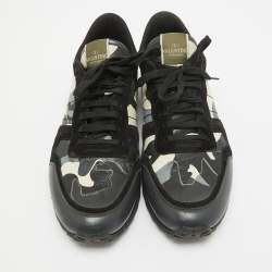 Valentino Black Canvas and Leather Rockrunner Low Top Sneakers Size 45
