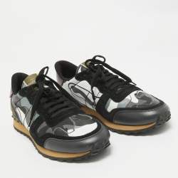 Valentino Multicolor Canvas and Leather Rockrunner Low Top Sneakers Size 44