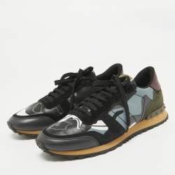 Valentino Multicolor Canvas and Leather Rockrunner Low Top Sneakers Size 44