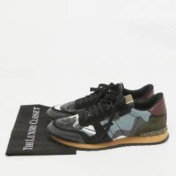 Valentino Multicolor Canvas and Leather Rockrunner Low Top Sneakers Size 44