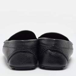 Pre Owned Valentino Black Leather Escape V logo Slip On Loafers Size 43