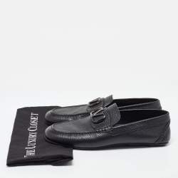 Pre Owned Valentino Black Leather Escape V logo Slip On Loafers Size 43