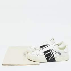 Pre Owned Valentino White/Black Leather VLTN Sneakers Size 44