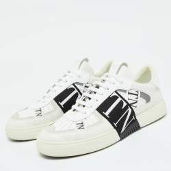 Pre Owned Valentino White/Black Leather VLTN Sneakers Size 44