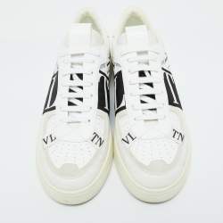 Pre Owned Valentino White/Black Leather VLTN Sneakers Size 44