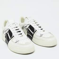 Pre Owned Valentino White/Black Leather VLTN Sneakers Size 44