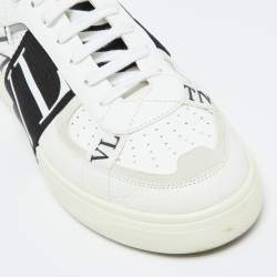 Pre Owned Valentino White/Black Leather VLTN Sneakers Size 44