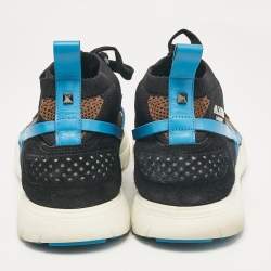 Pre Owned Valentino Multicolor Knit Fabric Leather High Top Sneakers Size 45