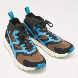 Pre Owned Valentino Multicolor Knit Fabric Leather High Top Sneakers Size 45