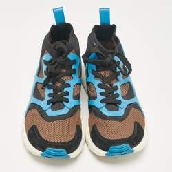 Pre Owned Valentino Multicolor Knit Fabric Leather High Top Sneakers Size 45