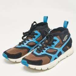 Pre Owned Valentino Multicolor Knit Fabric Leather High Top Sneakers Size 45