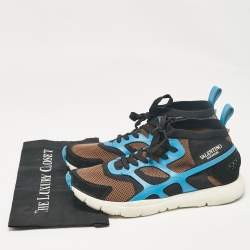 Pre Owned Valentino Multicolor Knit Fabric Leather High Top Sneakers Size 45