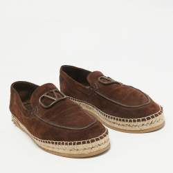 Valentino Brown Suede Escape V logo Loafers Size 44.5