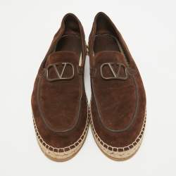 Valentino Brown Suede Escape V logo Loafers Size 44.5