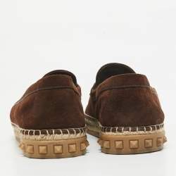 Valentino Brown Suede Escape V logo Loafers Size 44.5