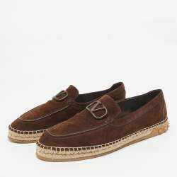 Valentino Brown Suede Escape V logo Loafers Size 44.5