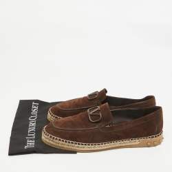 Valentino Brown Suede Escape V logo Loafers Size 44.5