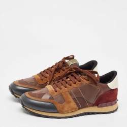 Pre Owned Valentino Multicolor Camouflage Leather and Suede Rockrunner Sneakers Size 43